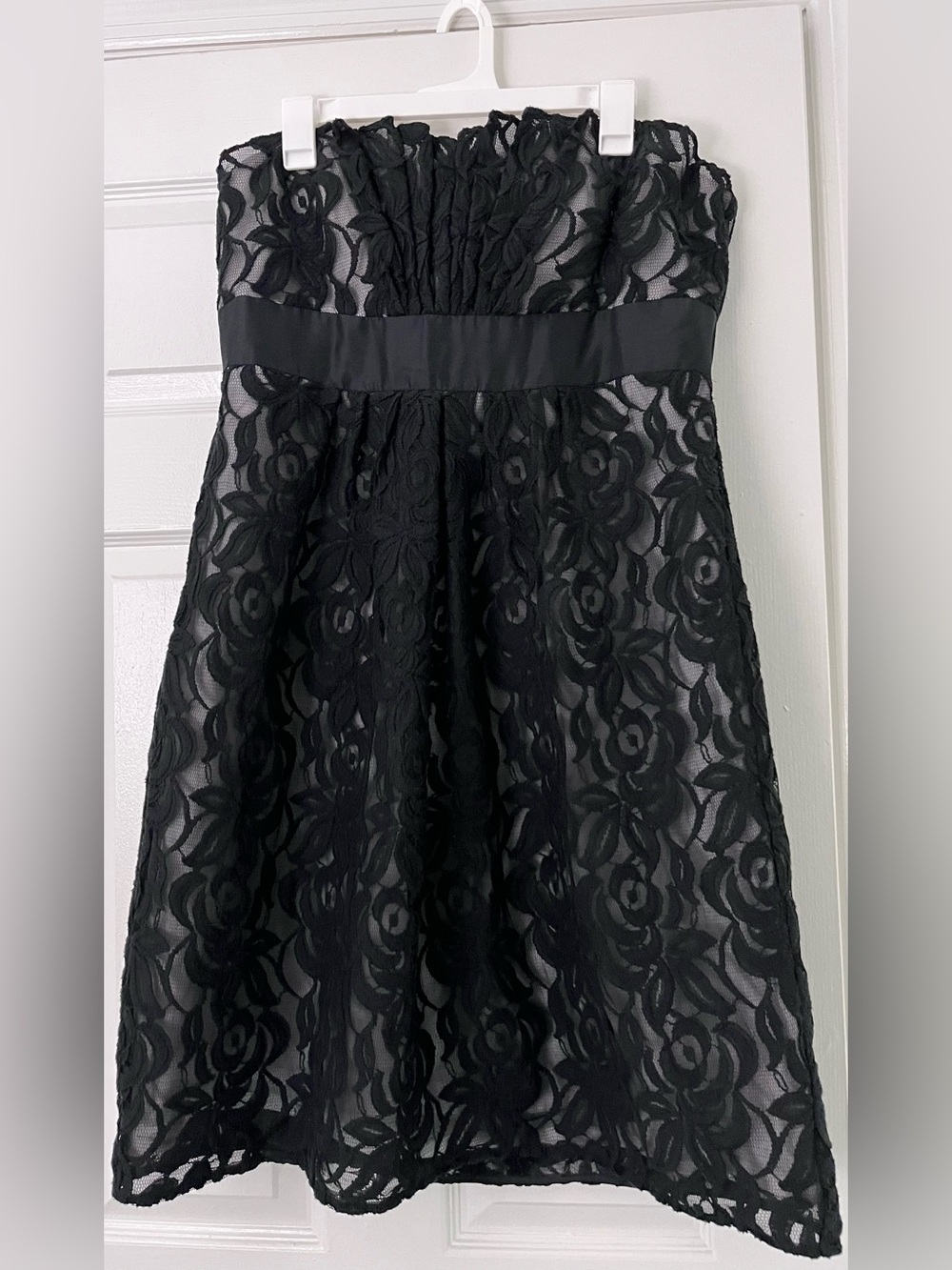 White House Black Market Strapless Black Lace A-Line Dress
